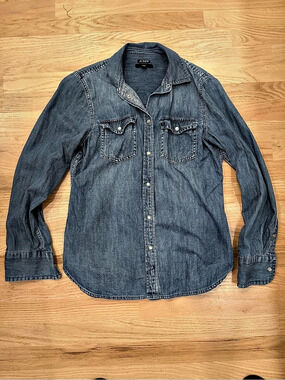 J.Crew Slim Fit Denim Chambray Western Snap Shirt Blue Size 6